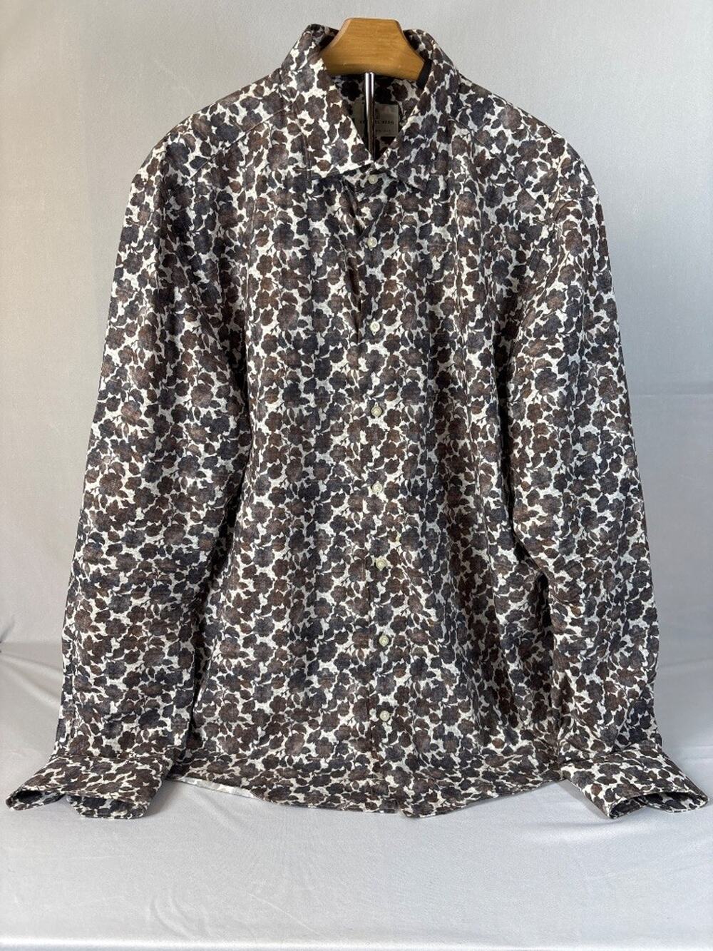 Emanuel Berg Modern‎ Fit Floral Print Cotton Shirt XL Brown Gray